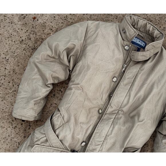 Lands End Goose Down Parka Mens Small Beige Belted Full Length 80s Vintage Coat - Picture 3 of 8